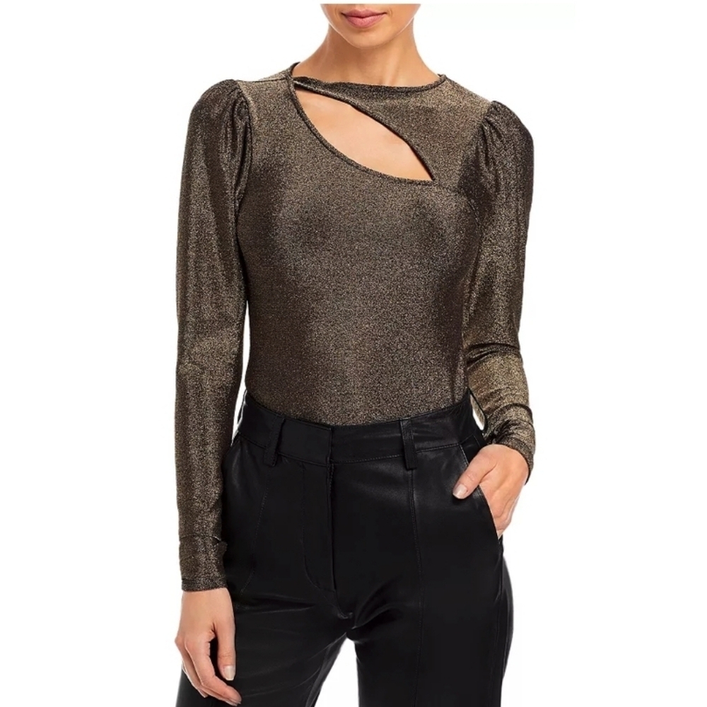 n:philanthropy Delia Top gold black metallic cutout long sleeve size small NEW